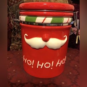 HO HO HO SANTA CANISTER EUC COOKIES FLOUR CHRISTMAS DECORATIVE
